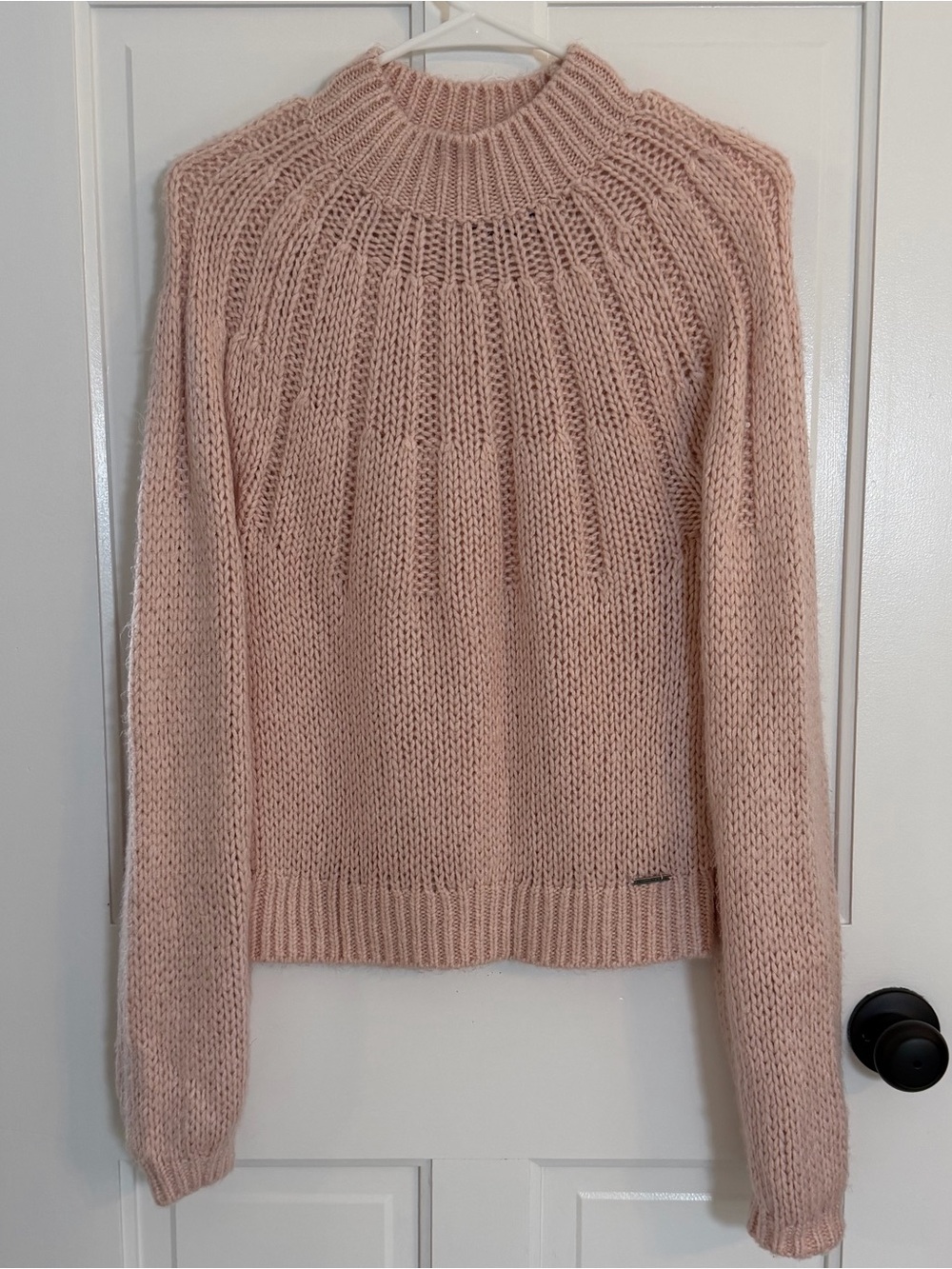 Y2K Abercrombie & Fitch Pink Chunky Knit Mock Neck Raglan Sweater XS